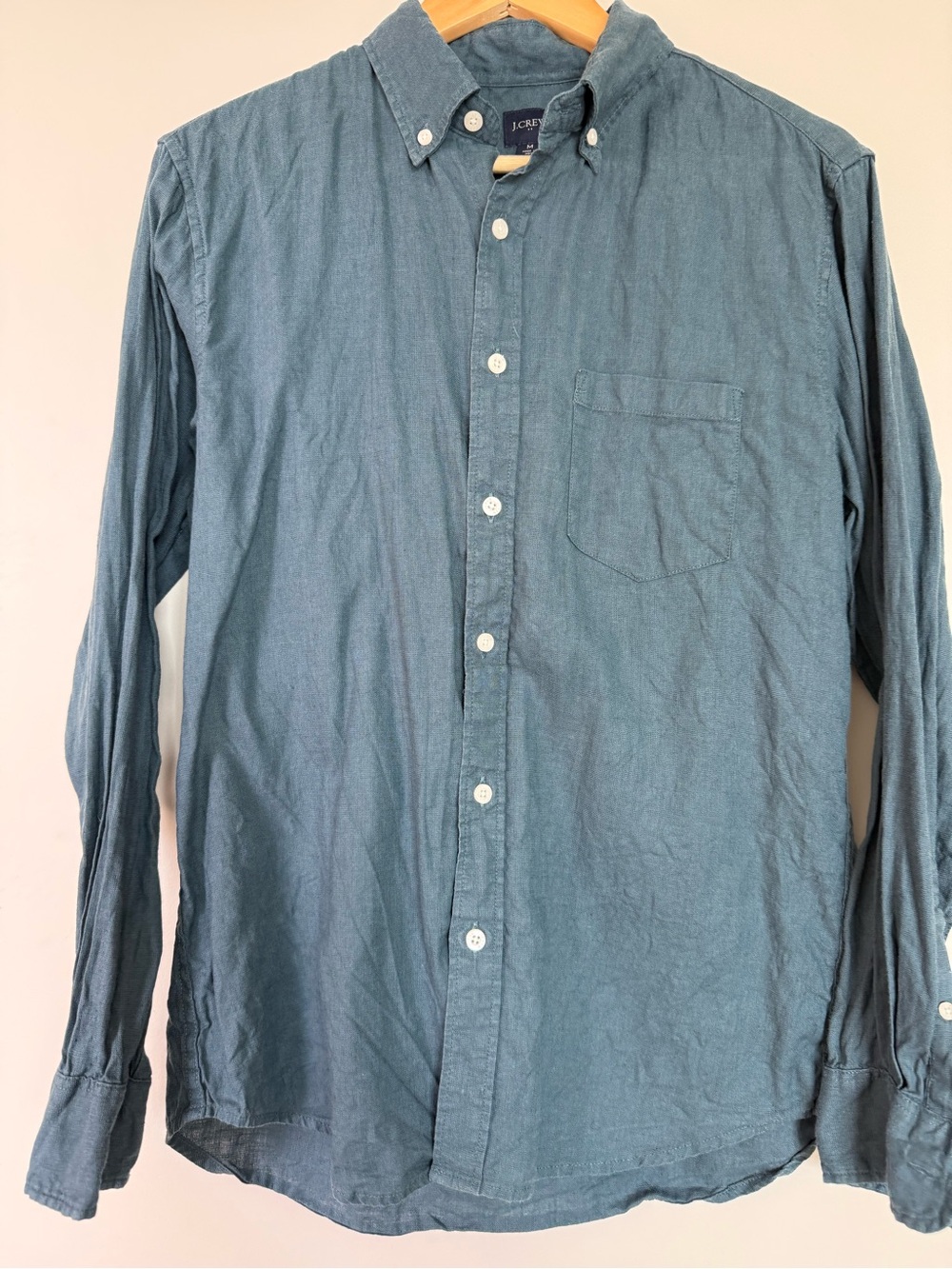 J. Crew Men's Button-Down Shirt in Teal Blue